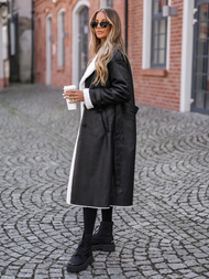 Sieviešu ādas mētelis melna OZONEE JS/11Z8253