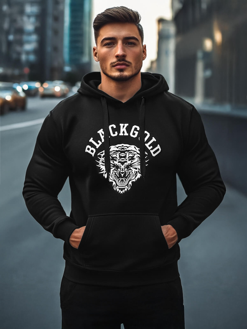 Vīriešu džemperis ar kapuci melna OZONEE NB/MF2007Z