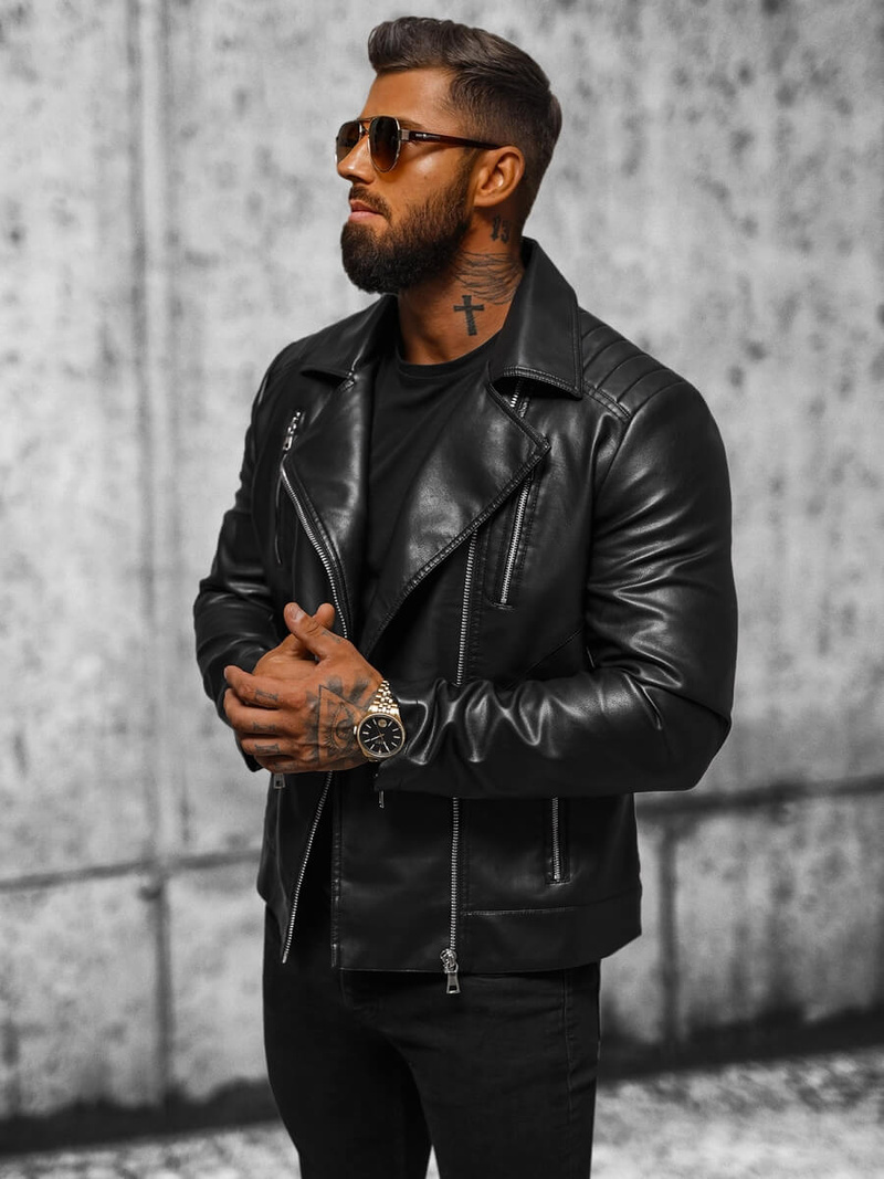 Vīriešu ādas virsjaka melna OZONEE JS/11Z8056