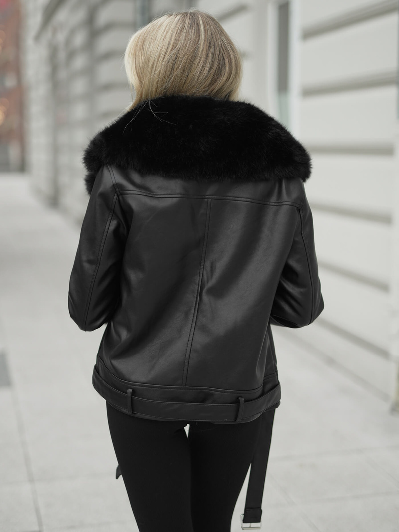 Sieviešu ādas jaka melna OZONEE JS/61M8507/392AZ