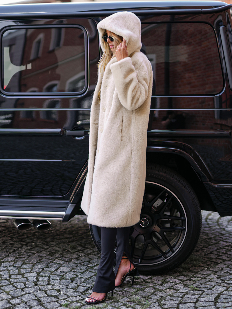 Sieviešu kažokādas ziemas jaka smilšu OZONEE JS/11Z8250