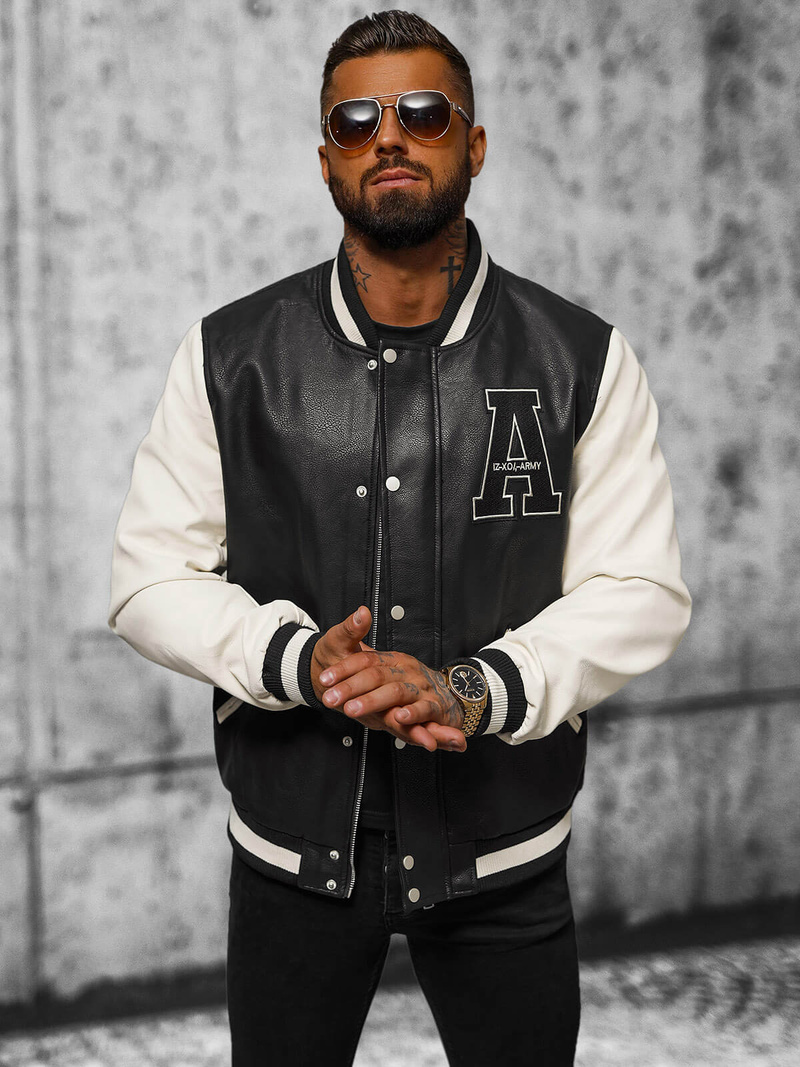 Vīriešu ādas virsjaka melni-balta OZONEE JS/11Z8112