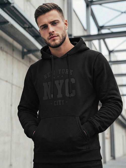 Vīriešu džemperis ar kapuci melna OZONEE JS/8B1971/3