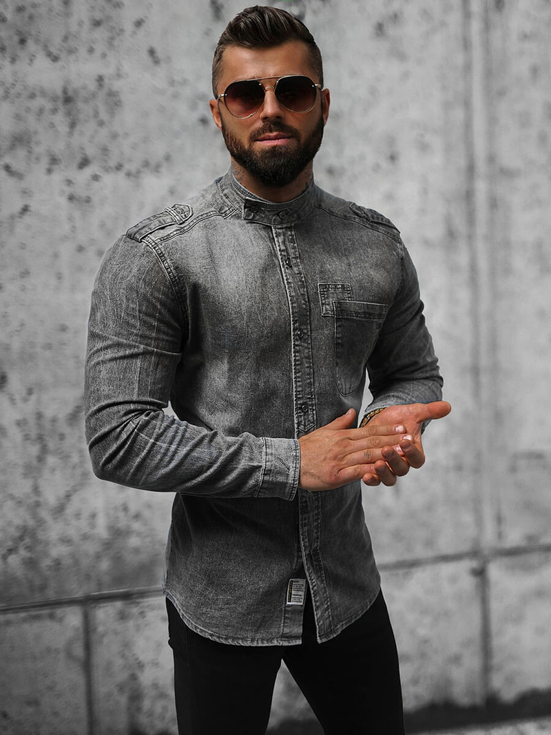 Vīriešu džinsu krekls pelēka OZONEE NB/MC713G