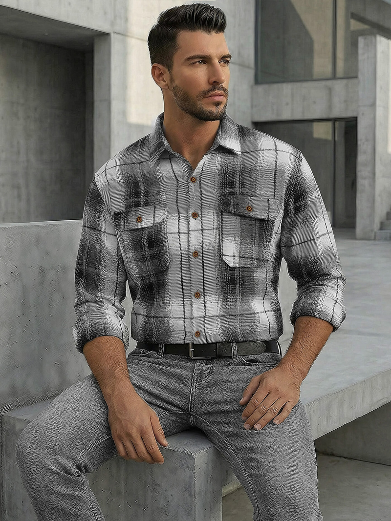 Vīriešu krekls melni-balts OZONEE NB/MC728N/4Z