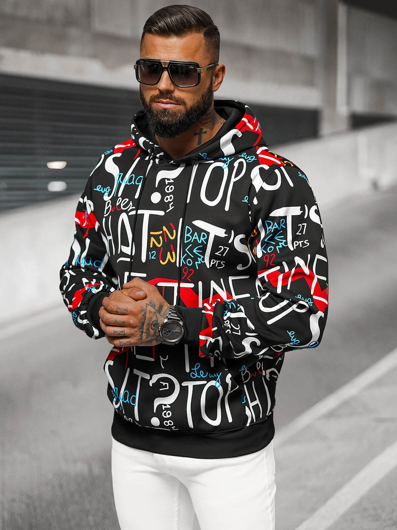 Vīriešu džemperis ar kapuci melns OZONEE JS/8B1233/3