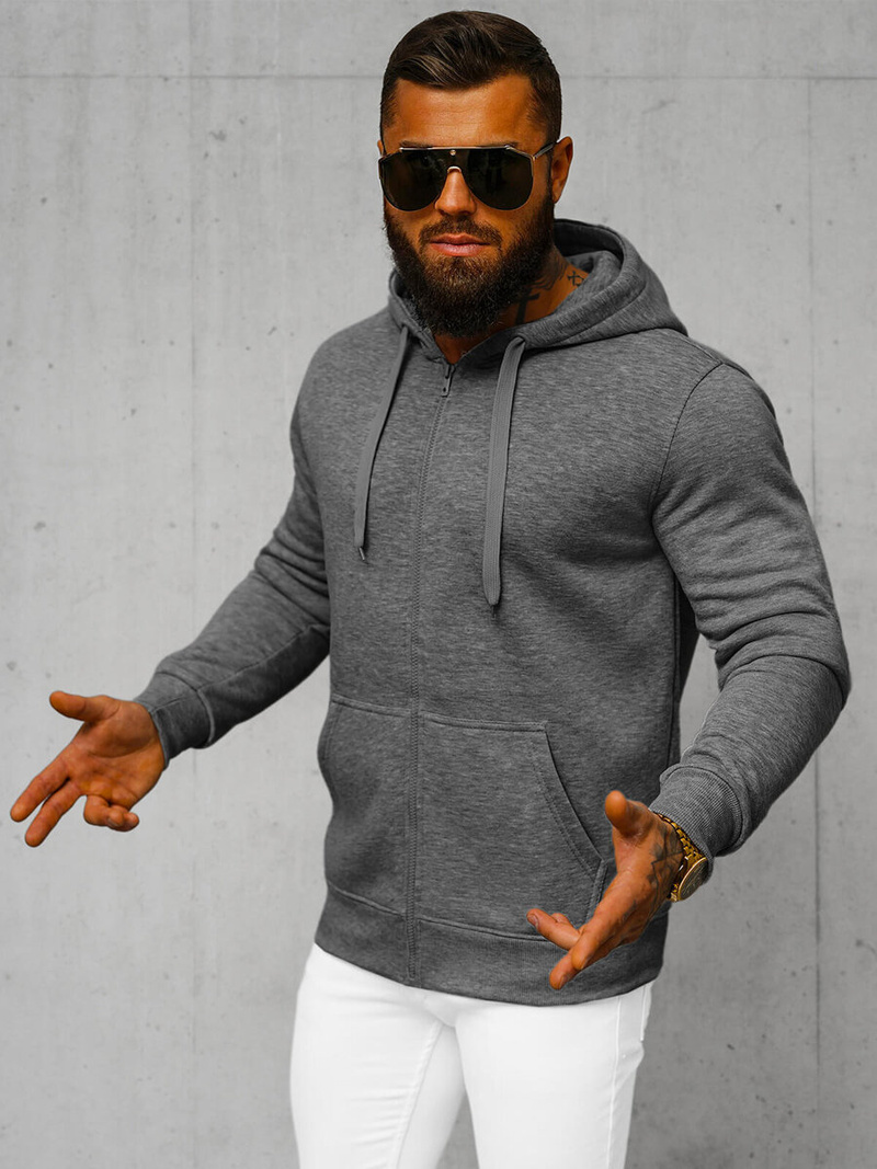 Vīriešu džemperis ar kapuci tumši pelēks OZONEE JS/2008Z