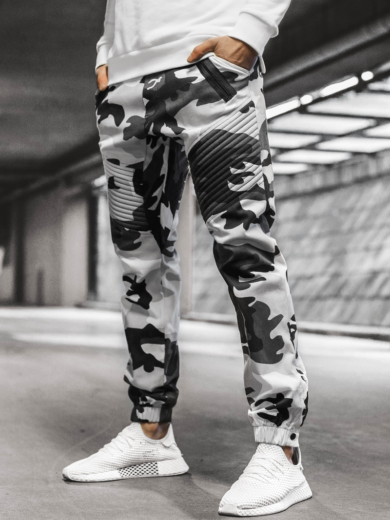 Vīriešu chino jogger bikses melnas-baltas OZONEE A/0952