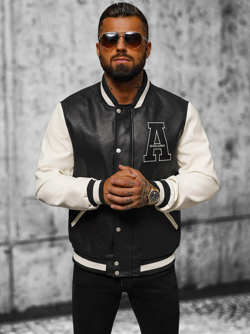 Vīriešu ādas virsjaka melni-balta OZONEE JS/11Z8112