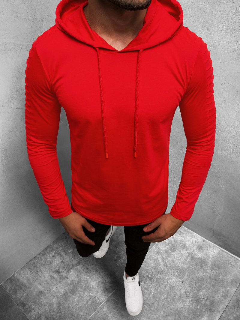 Vīriešu T-krekls ar garām piedurknēm ar kapuci sarkani OZONEE MECH/2148TZ