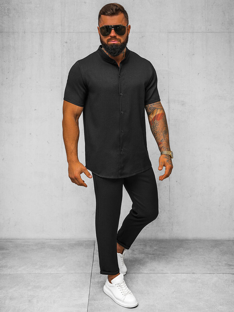 Vīriešu krekls ar īsām piedurknēm melns OZONEE O/Y972T