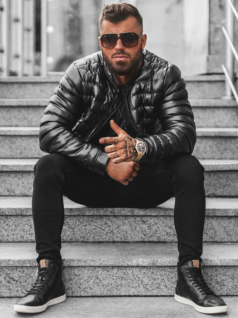 Vīriešu ādas virsjaka melna OZONEE O/M796