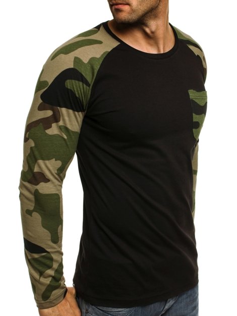 ATHLETIC 1089 Vīriešu T-krekls ar garām piedurknēm melns-zaļš
