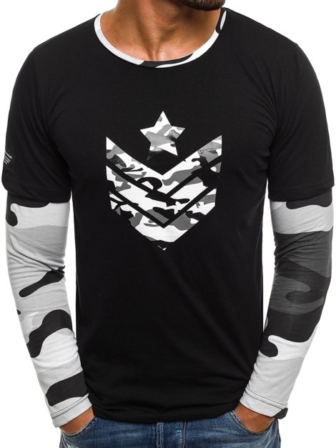ATHLETIC 1154 Vīriešu T-krekls ar garām piedurknēm melns-balts