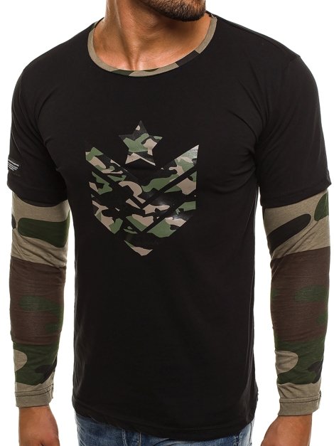 ATHLETIC 1154 Vīriešu T-krekls ar garām piedurknēm melns-kamuflāžas