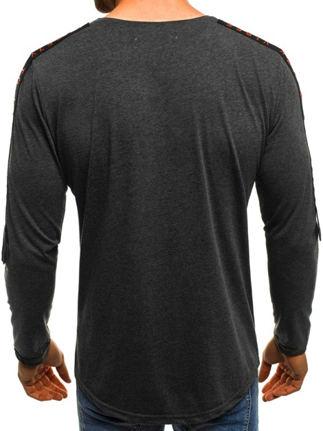 OZONEE B/181386 Vīriešu T-krekls ar garām piedurknēm grafīta