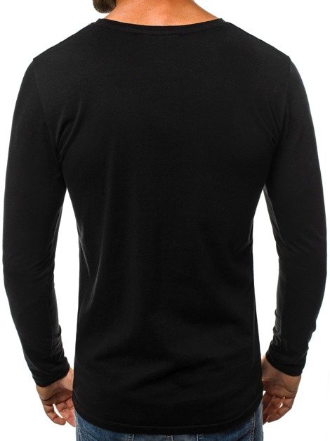 OZONEE B/6201 Vīriešu T-krekls ar garām piedurknēm melns-balts