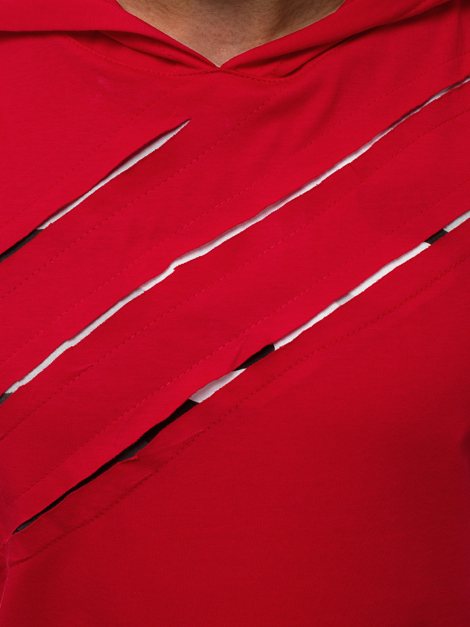 Vīriešu T-krekls ar kapuci sarkani OZONEE O/1254Z