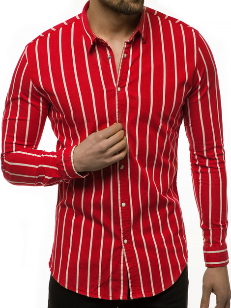 Vīriešu džinsu krekls sarkans OZONEE R/1494