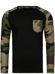 ATHLETIC 1089 Vīriešu T-krekls ar garām piedurknēm melns-zaļš
