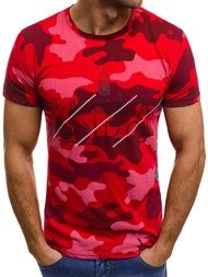 OZONEE MECH/2087 Vīriešu T-krekls sarkani-kamuflāžas