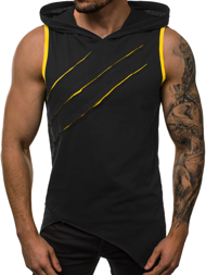 Vīriešu T-krekls ar kapuci melns-dzeltens OZONEE O/1254Z